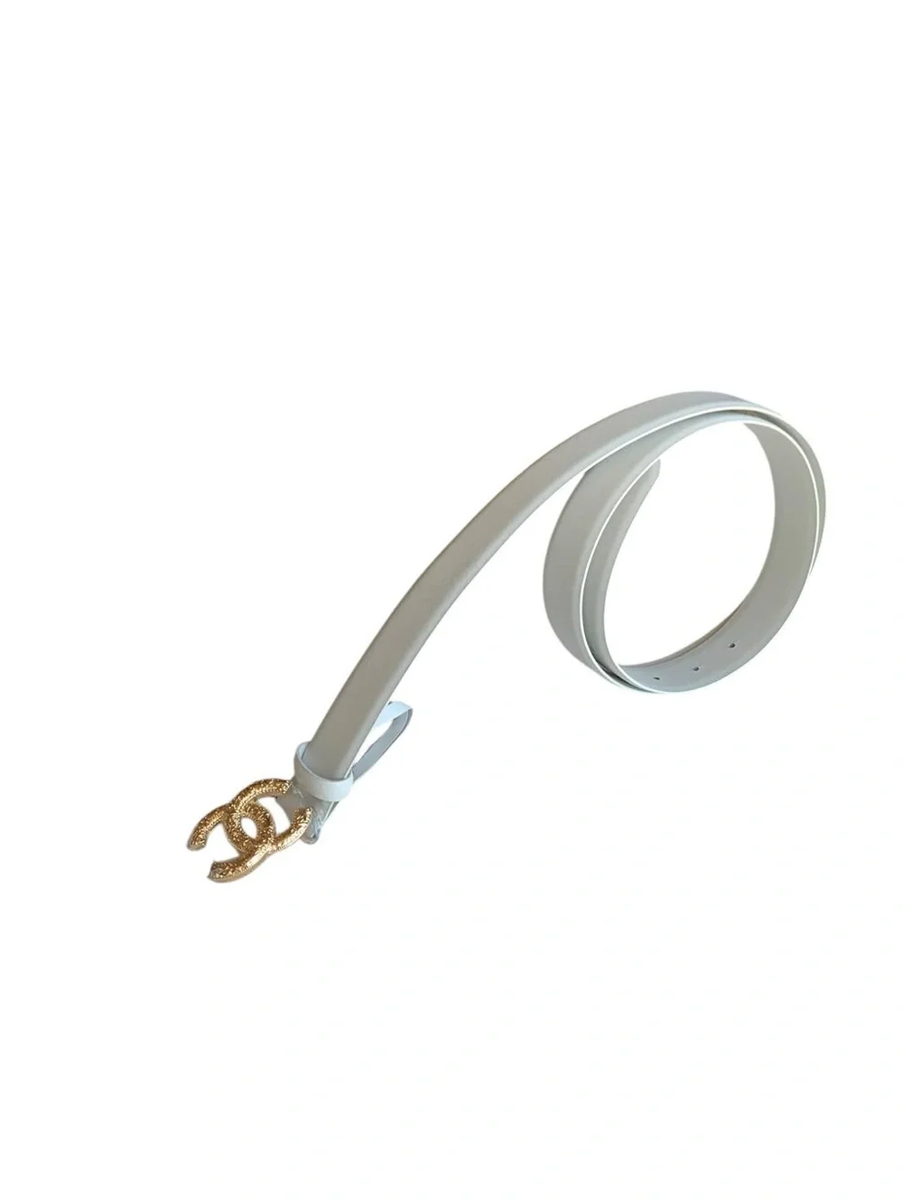 🤍 White Leather Belt with Gold-Tone logo Buckle 🤍